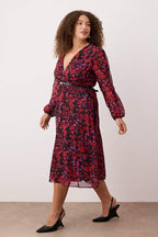 Burgundy Floral Belted Dress