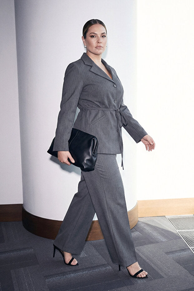 Charcoal Grey Belted Blazer & Trouser Set