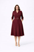 Burgundy Wrap Neck Belted Midi Dress