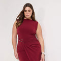 Burgundy Bodycon Midi Dress with Accessory Details