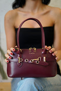 Burgundy Belt Detail Leather Women's Crossbody Bag