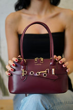 Burgundy Belt Detail Leather Women's Crossbody Bag