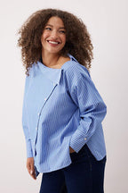 Blue Striped Asymmetric Collar Shirt