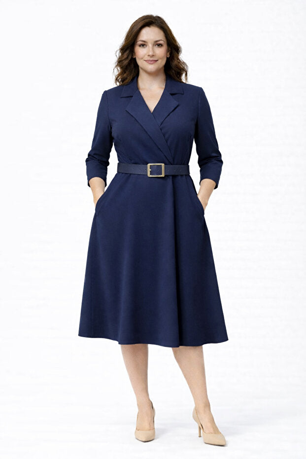 Wrap Neck Belted Midi Dress