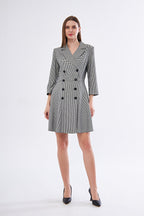 Houndstooth Double-Breasted Blazer Dress