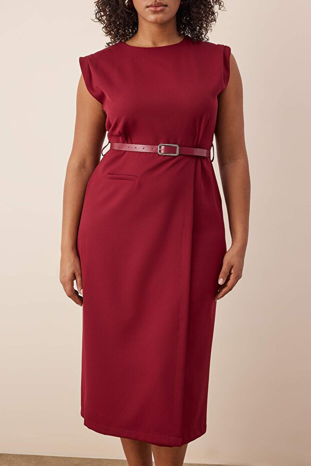 Burgundy Sleeveless Woven Midi Dress