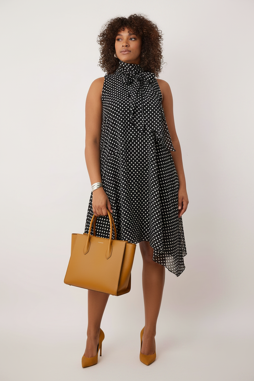 Black Polka Dot Halter Neck Dress