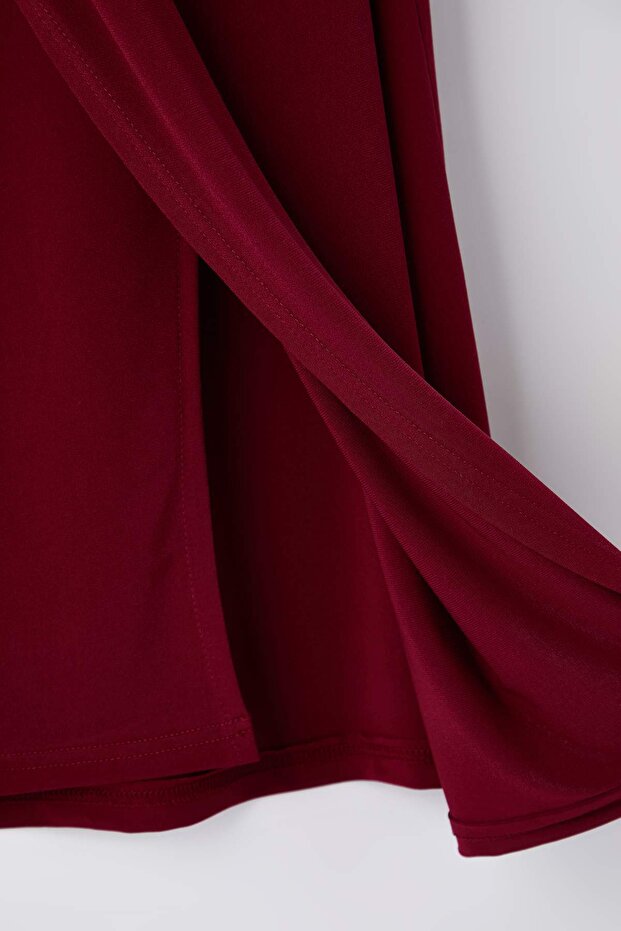 Burgundy Bodycon Midi Dress with Accessory Details