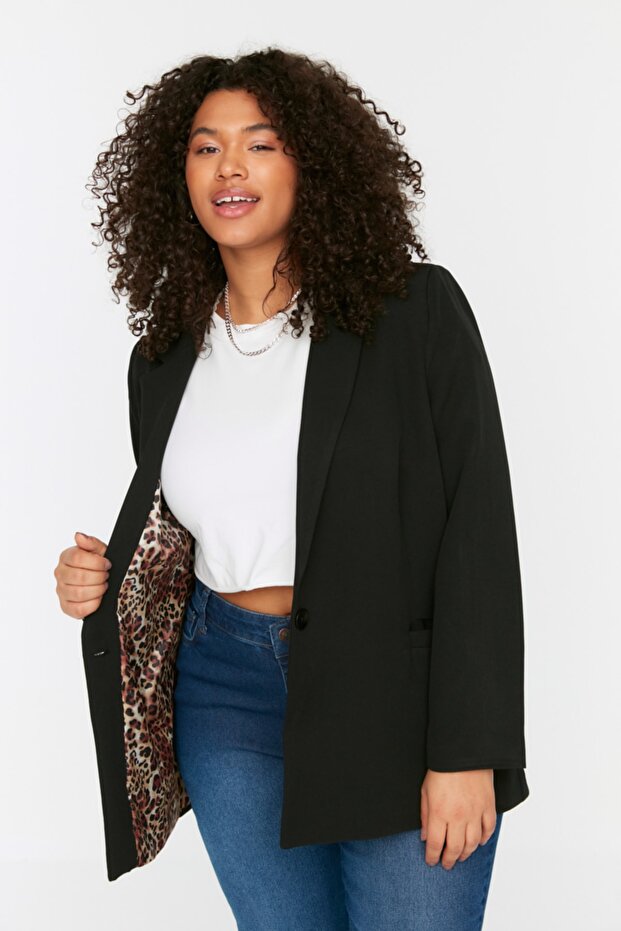 Black Blazer with Leopard Print Lining