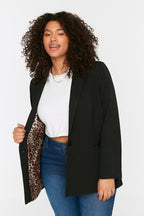 Black Blazer with Leopard Print Lining