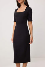 Square Neck Bodycon Midi Dress – Black