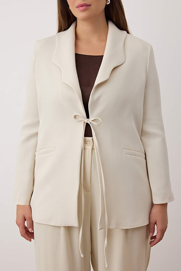 Off-white, tie-and-collar detailed woven jacket