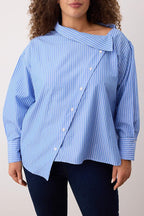 Blue Striped Asymmetric Collar Shirt