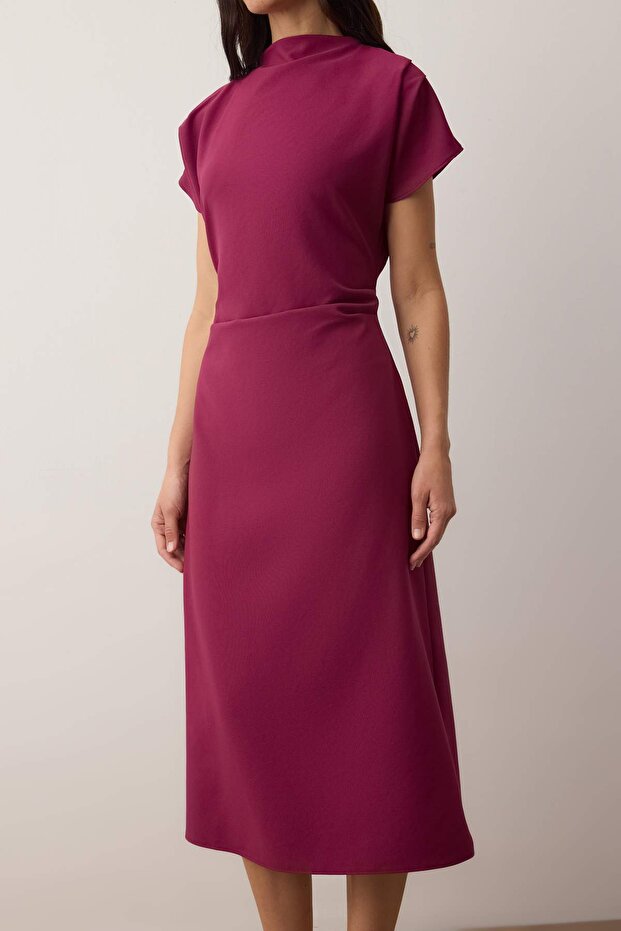 Magenta Twisted Waist Midi Dress