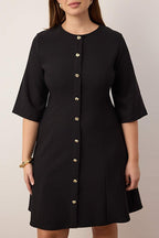 Classic Black Dress with Gold Buttons