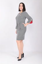 Plus Size Black and White Houndstooth Belted