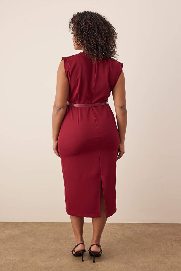 Burgundy Sleeveless Woven Midi Dress