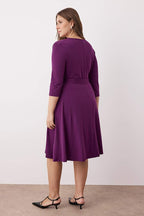 Purple Belted A-line Dress