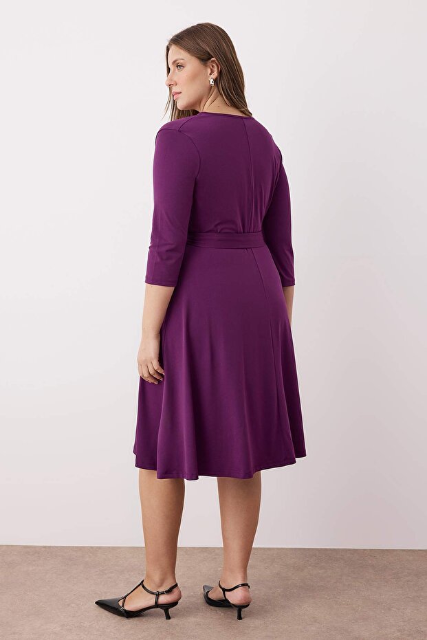 Purple Belted A-line Dress