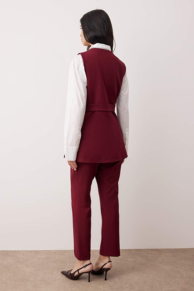 Burgundy Longline Vest & Tailored Trouser Co-ord Set