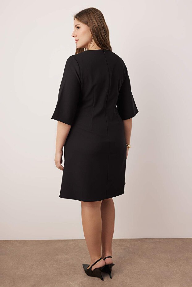 Black Woven Dress with Gold Buttons