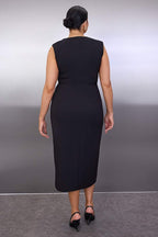 Black Belted Midi Woven Dress