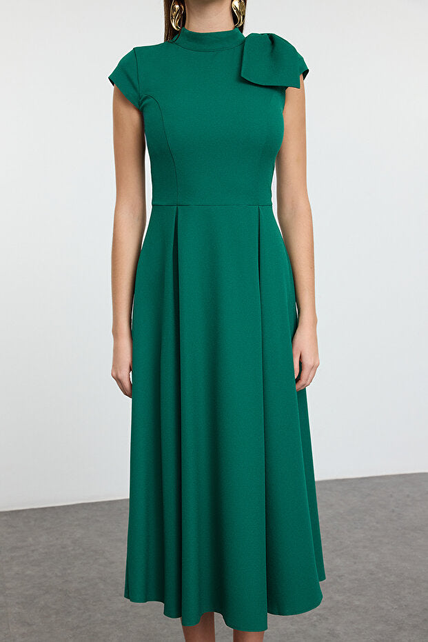 Green A-Line Pleated Woven Dress