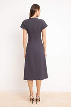 Charcoal Grey A-Line Midi Woven Dress