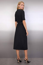 Black Midi Belted Knit Dress