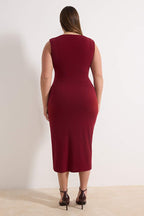 Burgundy Bodycon Midi Dress with Accessory Details