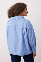 Blue Striped Asymmetric Collar Shirt