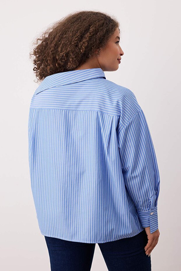 Blue Striped Asymmetric Collar Shirt