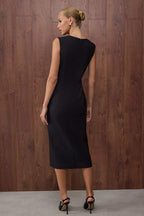 Black Belted Midi Woven Dress