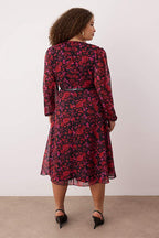 Burgundy Floral Belted Dress