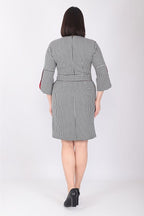 Plus Size Black and White Houndstooth Belted