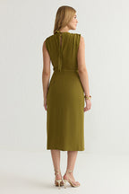Olive Green Sleeveless Midi Dress