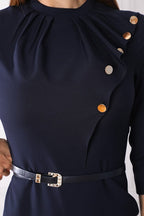 Navy blue Button-Detailed Belted Dress