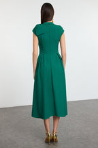 Green A-Line Pleated Woven Dress
