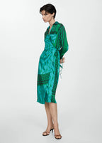 Mango Green Patterned Bow Dress