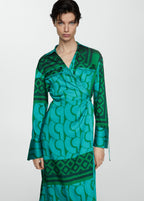 Mango Green Patterned Bow Dress