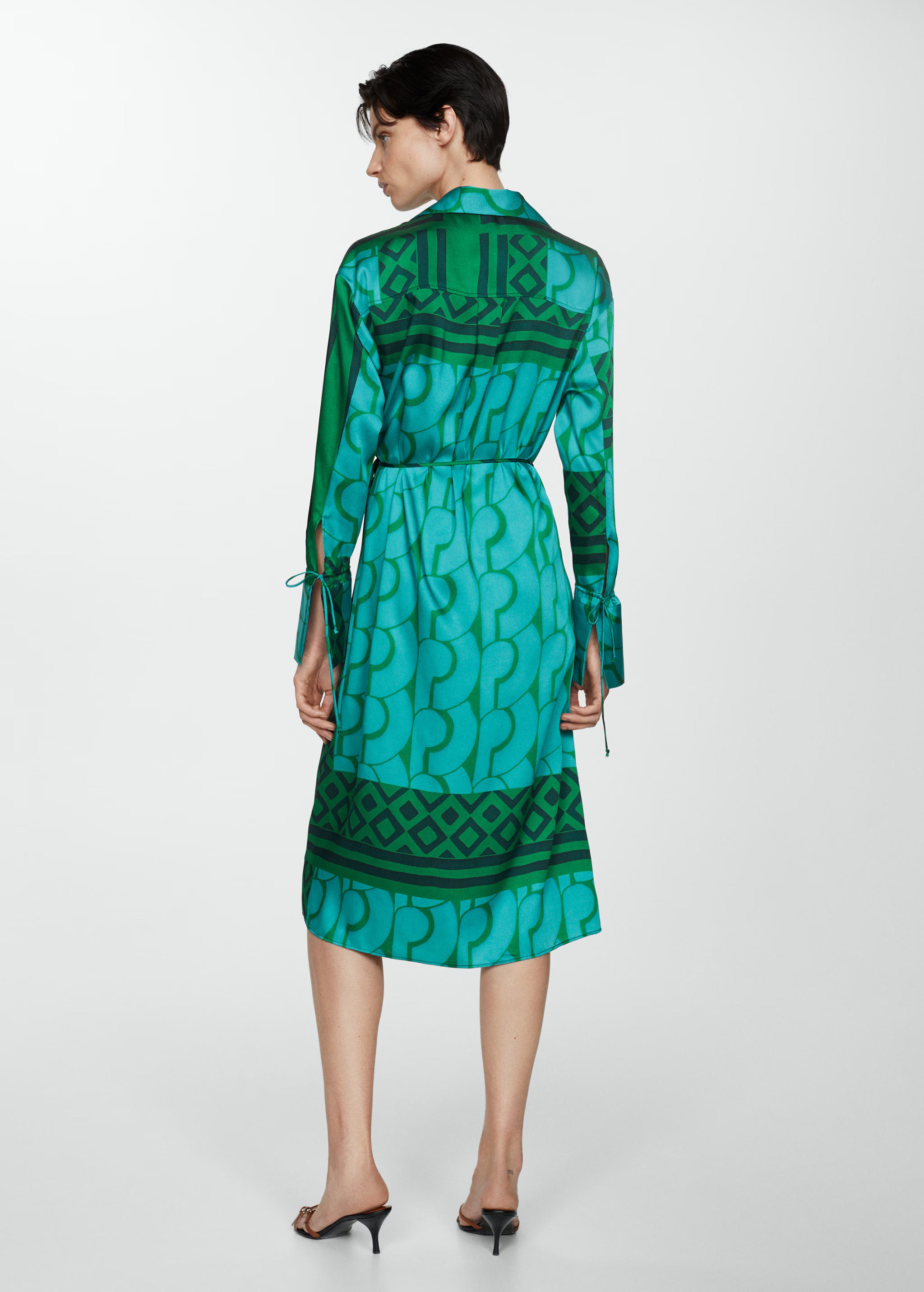 Mango Green Patterned Bow Dress