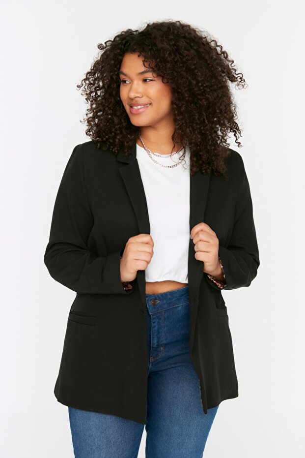Black Blazer with Leopard Print Lining