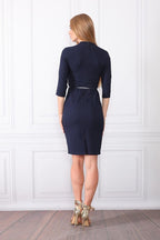 Navy blue Button-Detailed Belted Dress