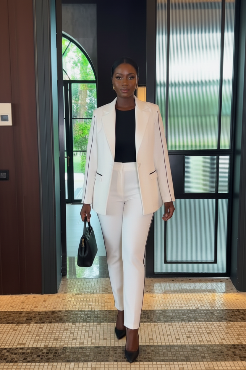 Contrast Piping Tailored Suit
