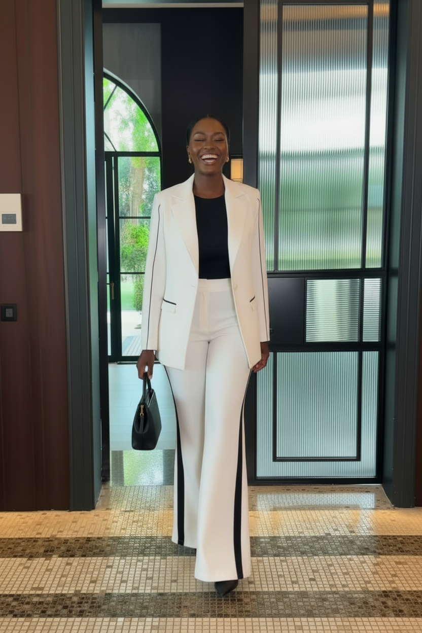 Contrast Piping Tailored Suit
