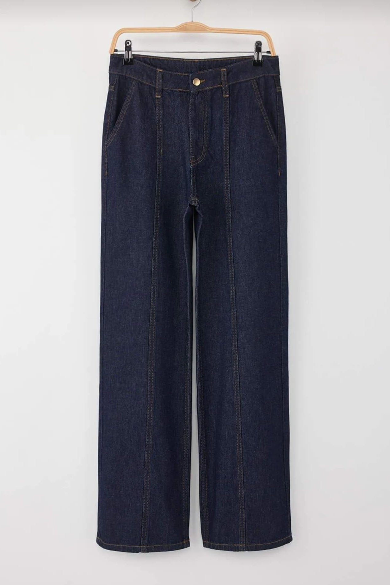 Special Collection Dark Blue Stitch Detailed High Waist Wide Leg Jeans