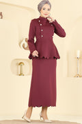 Burgundy Peplum Top & Midi Skirt Set