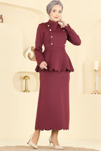 Burgundy Peplum Top & Midi Skirt Set