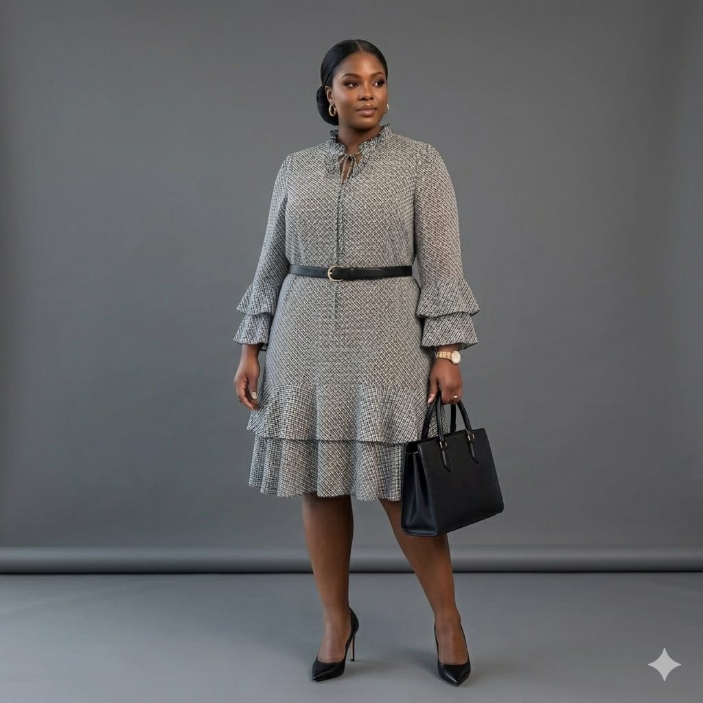 Ruffle-Hem Midi Dress (Without Belt)