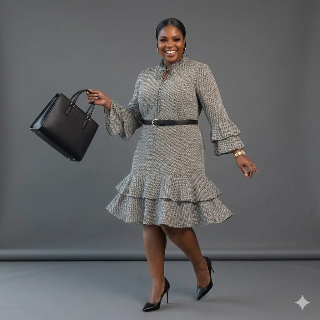 Ruffle-Hem Midi Dress (Without Belt)